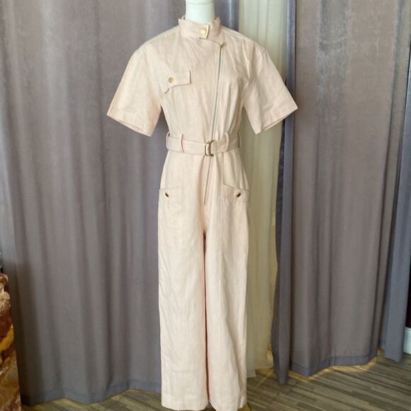 Sandro Pink Flutter Sleeve Jumpsuit, US2 - Picture 4 of 15